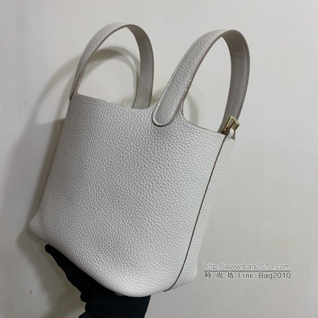 Hermes手提包 愛馬仕Picotin菜籃子女包 18cm TC皮 手工蜜蠟線縫製 奶昔白  tdh2027